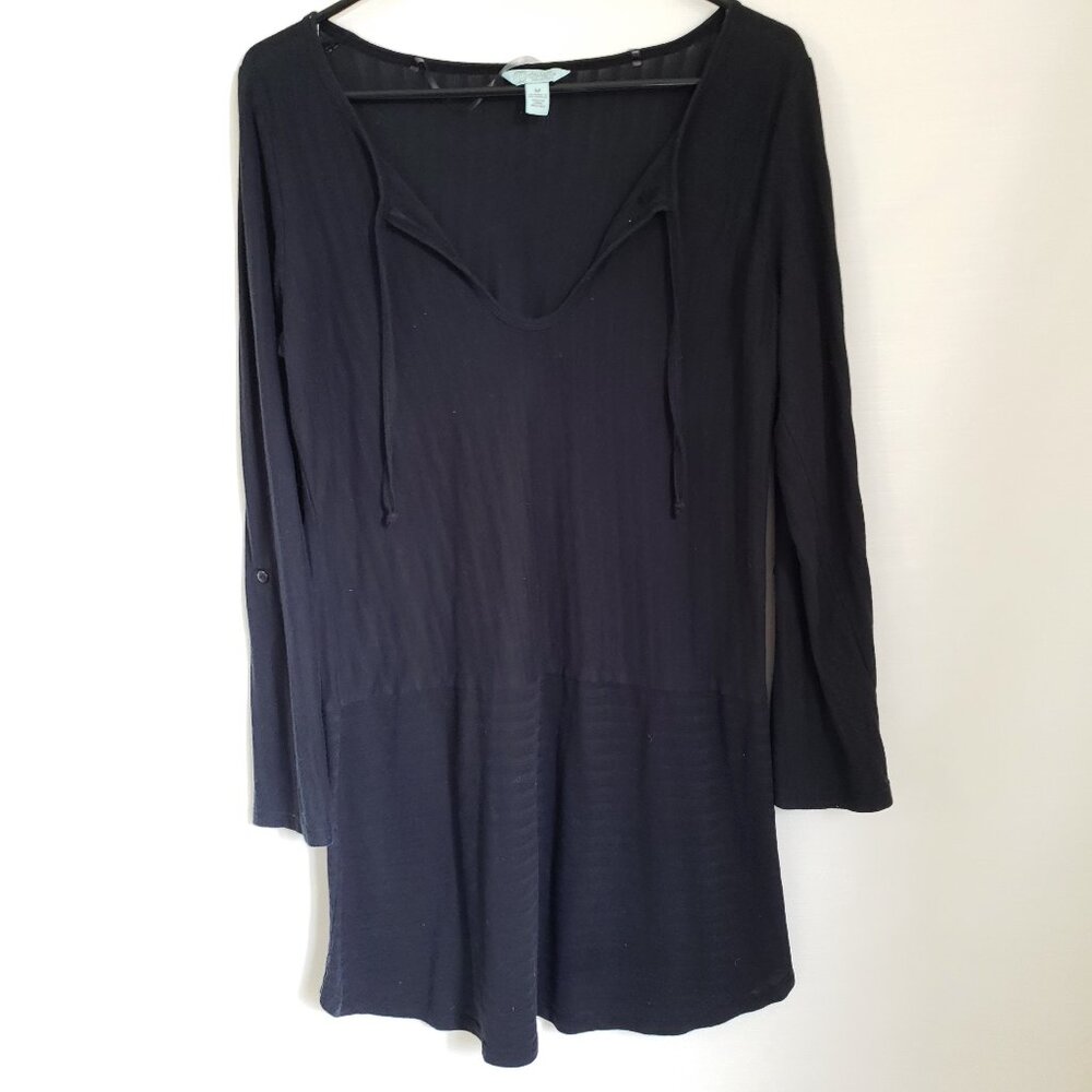 Sheer Beach Dress - Balance Collection Swim Cover Up Long Sleeve, Black - Small